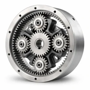 Custom epicyclic gear set with sun, planet and internal ring gears