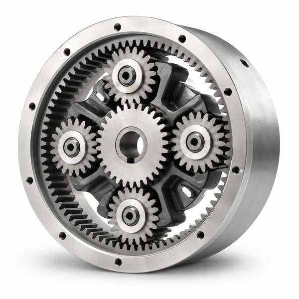 Custom epicyclic gear set with sun, planet and internal ring gears