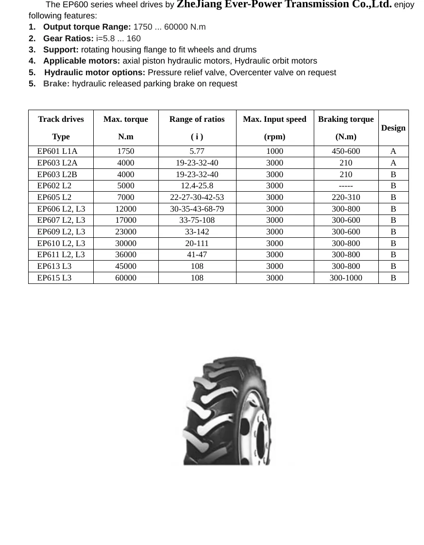 EP600 wheel drive dimension and parameter view