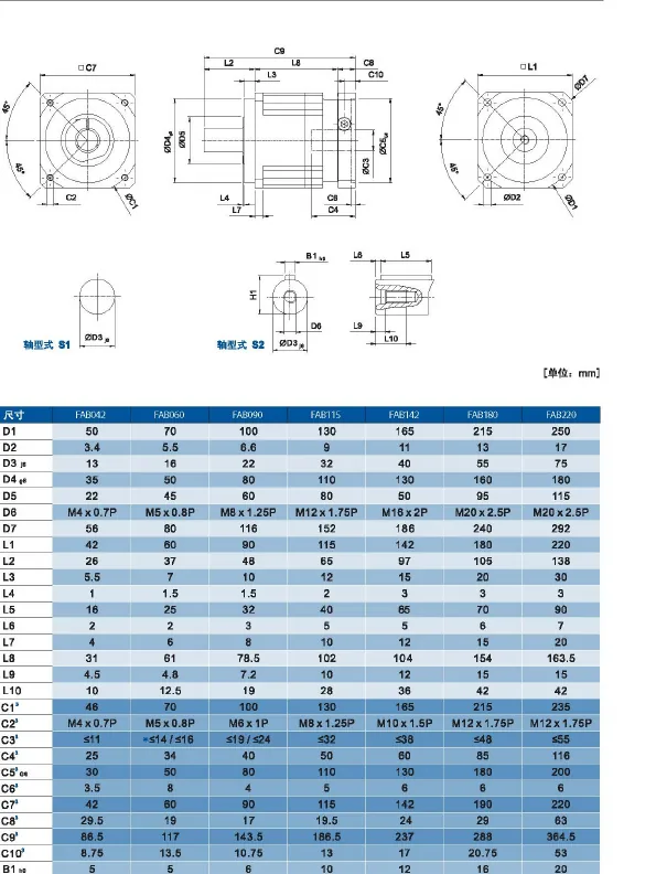 FAB one-stage planetary gearbox dimension drawing