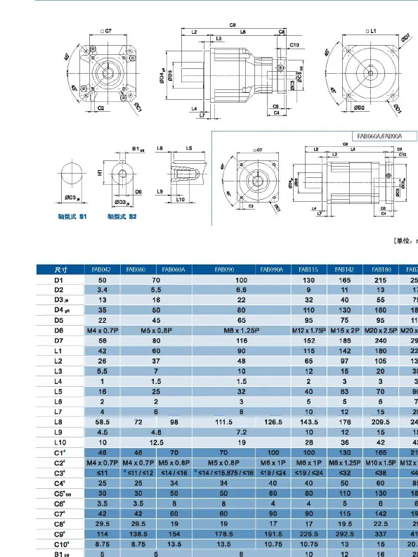 FAB two-stage planetary gearbox dimension drawing