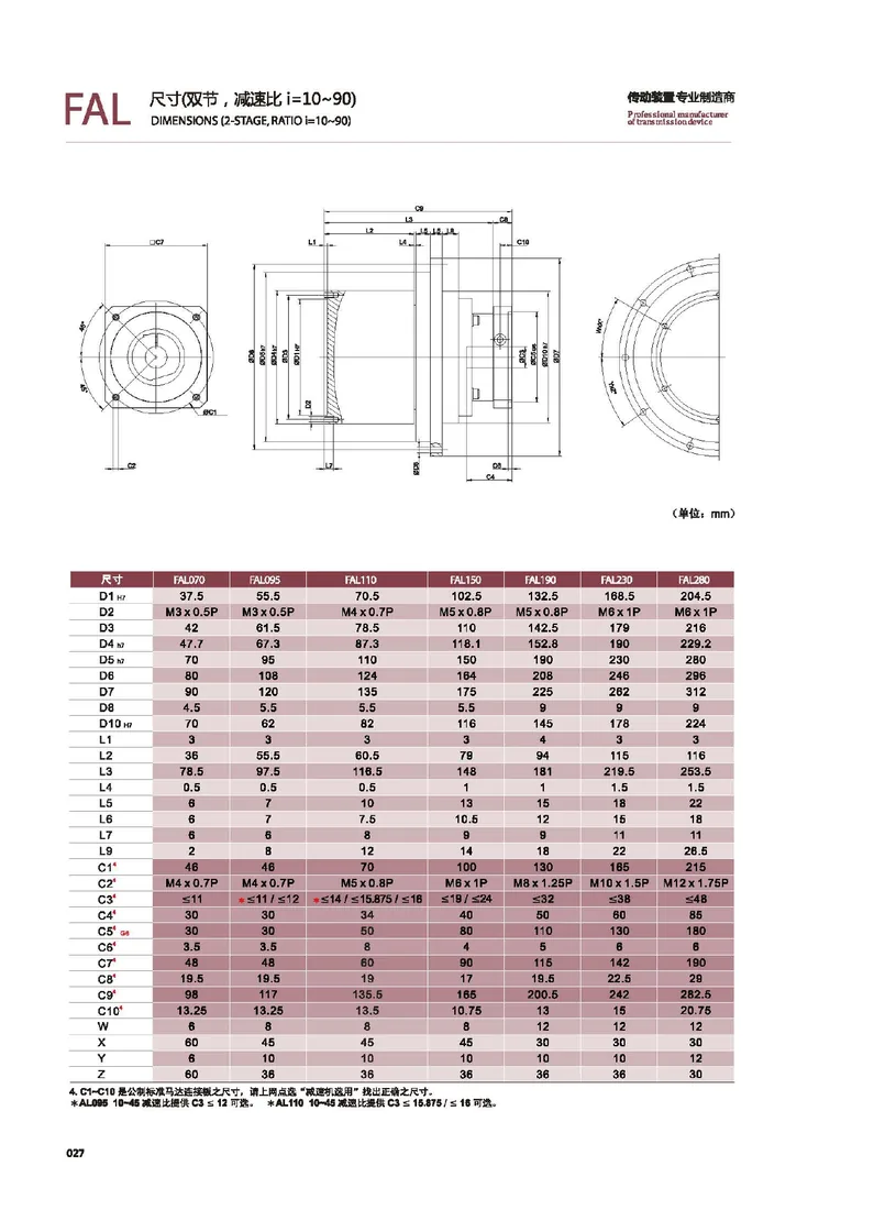 FAL dimension drawing from the precision product range