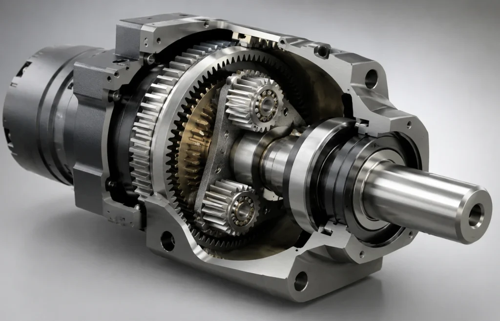 Cutaway view illustrating planetary gearbox structure