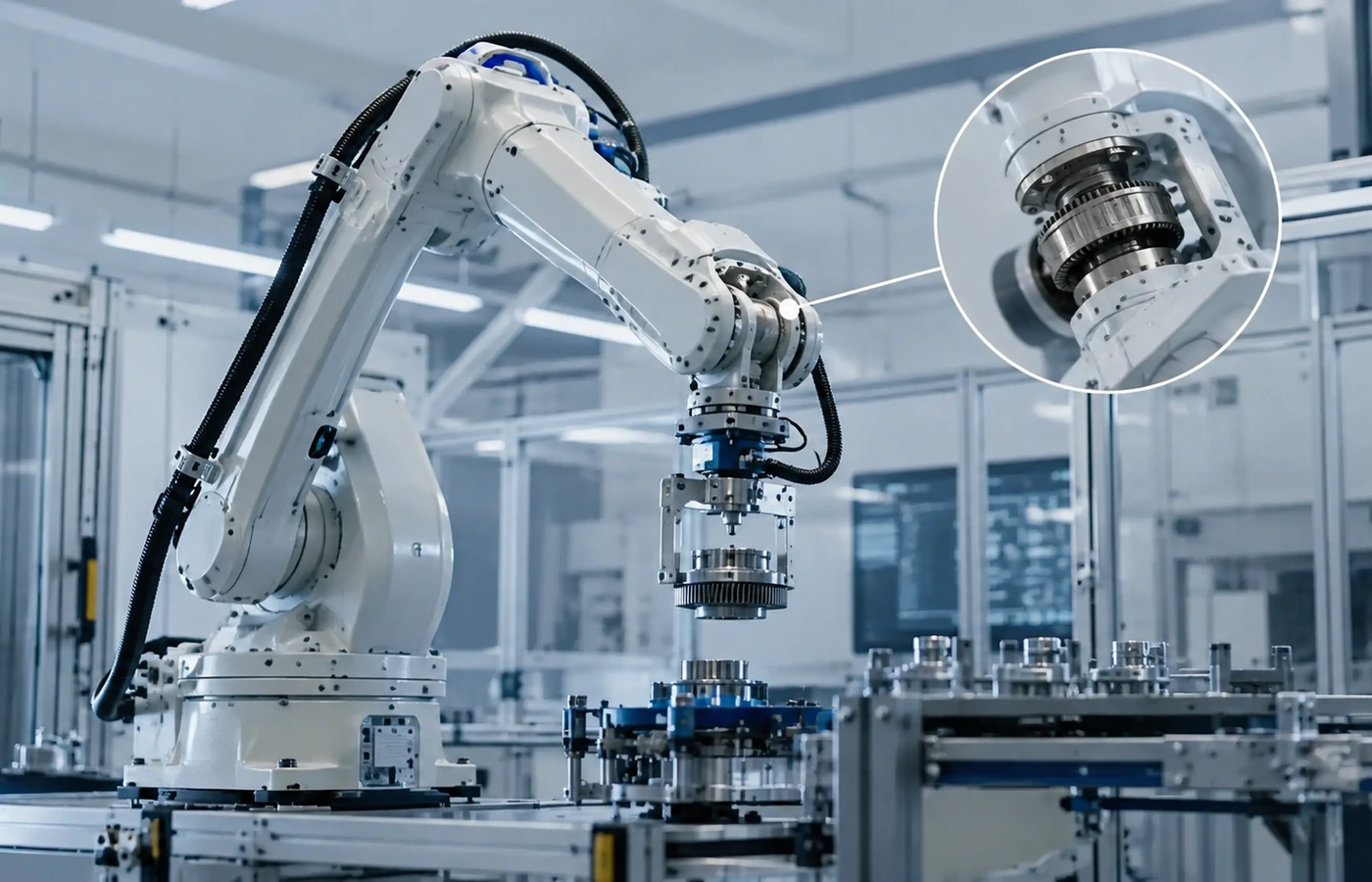 Industrial robot arm representing a compact motion-control application